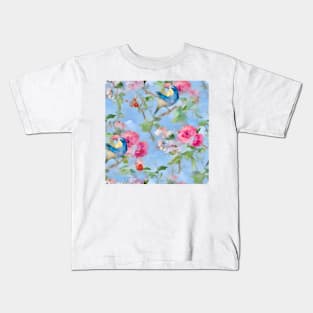 Blue tit and spring flowers chinoiserie Kids T-Shirt